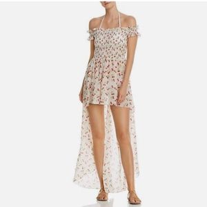 CAROLINE CONSTAS Alex Printed Off-the-shoulder Maxi Swim Cover-up In Cherry
